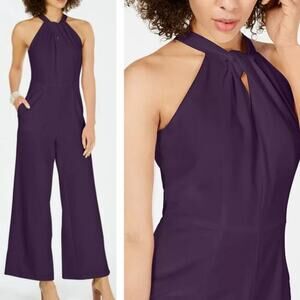 JULIA JORDAN Jumpsuit Size 10 NWT Plum Sleeveless Wide Leg Cocktail Halter Neck
